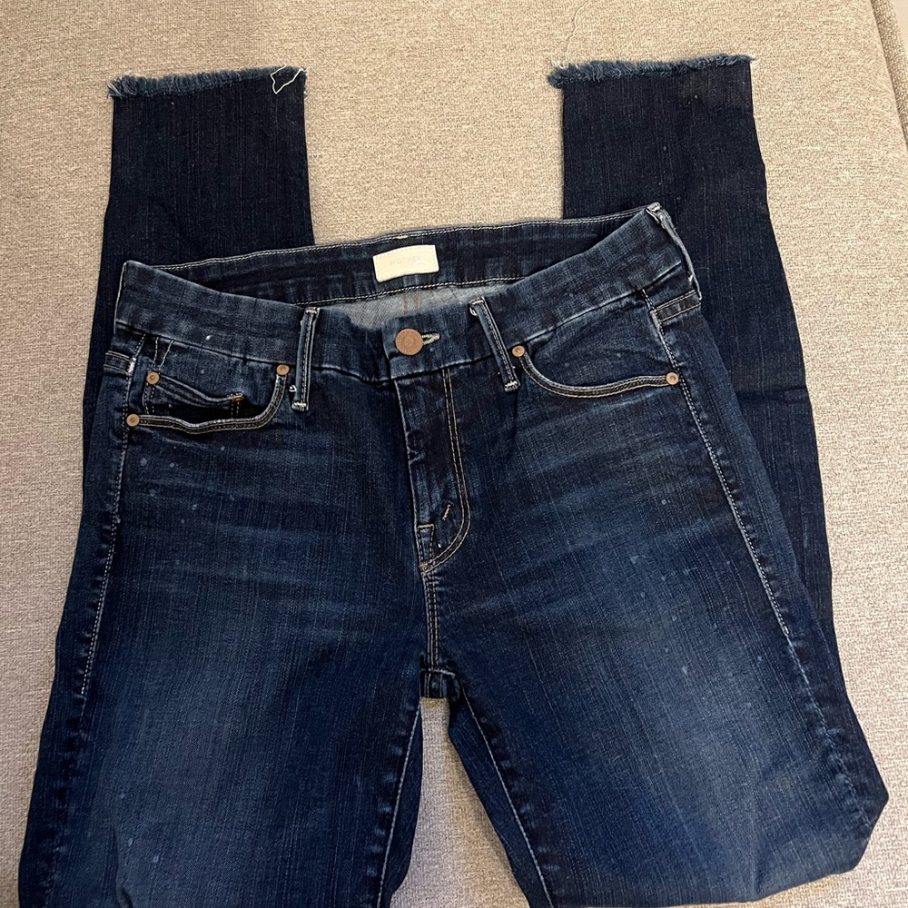 Mother crop fray jeans